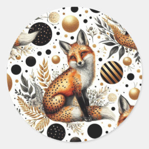 Sticker Rond Renard mignon et points sans couture