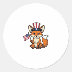 Sticker Rond Renard Patriotique Vintage Gravure Chemise Design_