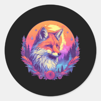 Sticker Rond Renard réaliste coloré en nature nature sur