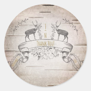 Sticker Rond Renard rustique & Branches Mariage d'oiseau Favori
