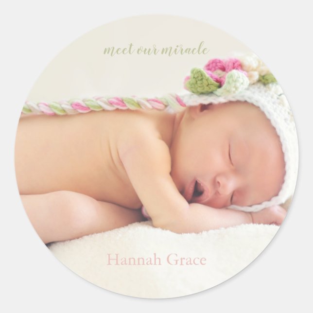 Sticker Rond Rencontrez notre miracle | Annonce de naissance de (Devant)