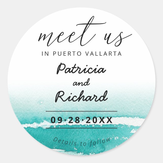 Sticker Rond Rencontrez-Nous Dans Mariage Destination Turquoise (Devant)