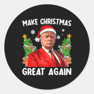 Sticker Rond Rendre Noël super à nouveau drôle Père Noël Trump