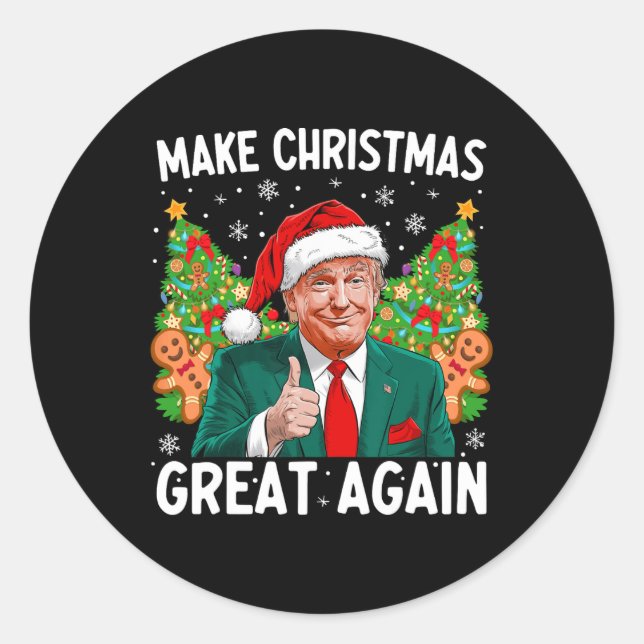 Sticker Rond Rendre Noël super à nouveau drôle Père Noël Trump  (Devant)