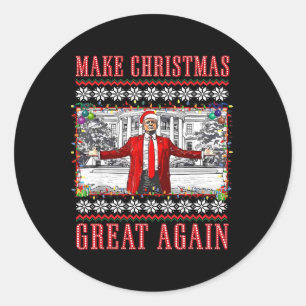 Sticker Rond Rendre Noël super Père Noël amusant Trump Noël