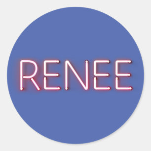 Sticker Rond Renee nom dans lumière néon brillant nouveauté