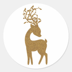 Sticker Rond Renne de Noël fête scintillant or