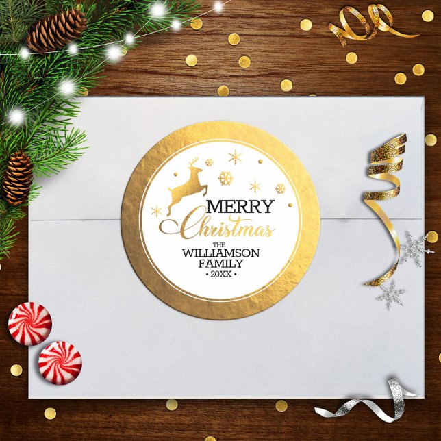 Sticker Rond Renne en feuille d'or Joyeux Noël (Créateur téléchargé)