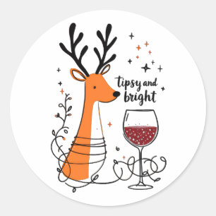 Sticker Rond Renne ivre et lumineux 