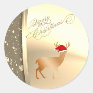 Sticker Rond Rennes de Noël branchées Santa Hat, Faux Gold