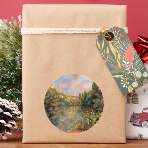Sticker Rond Renoir - Paysage au bord du lac