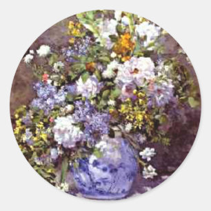 Sticker Rond Renoir : Vase Bleu, célèbre peinture,