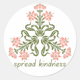 Sticker Rond répandre la gentillesse rétro fleurs roses inspira
