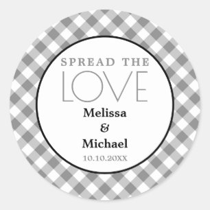 Sticker Rond Répandre L'Amour Grey En vichy Mariage Faveur