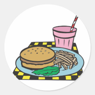 Sticker Rond repas de restauration rapide rétro