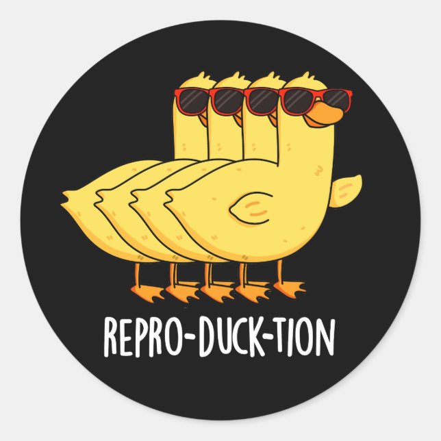 Sticker Rond Repro-duck-tion Funny Animal Canard Pun Dark BG (Devant)