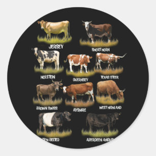 Sticker Rond Reproducteurs de vaches Retro Fermier Boeuf et lai