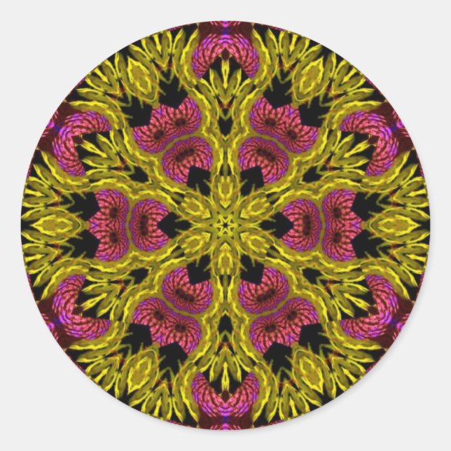 Sticker Rond Repsysyse or jaune rose Psychédélique Géométrie (Devant)