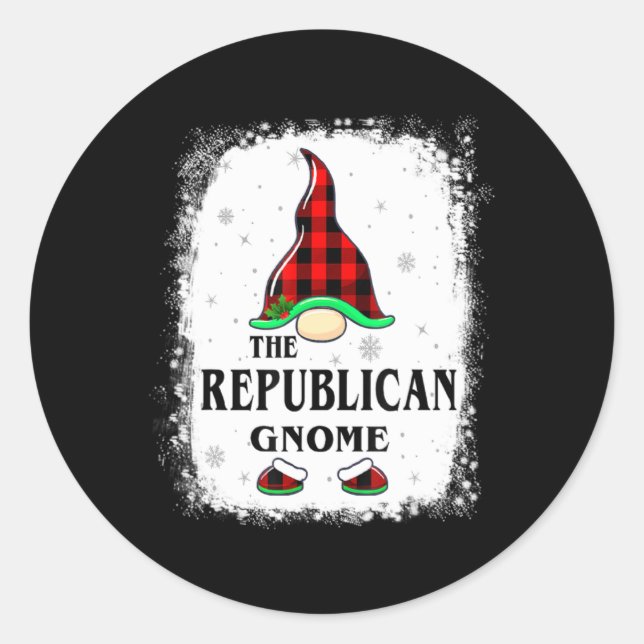 Sticker Rond Republican Gnome Buffalo Plaid Matching Family Xma (Devant)