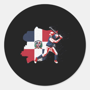 Sticker Rond République Dominicaine Drapeau Baseball Joueur Spo