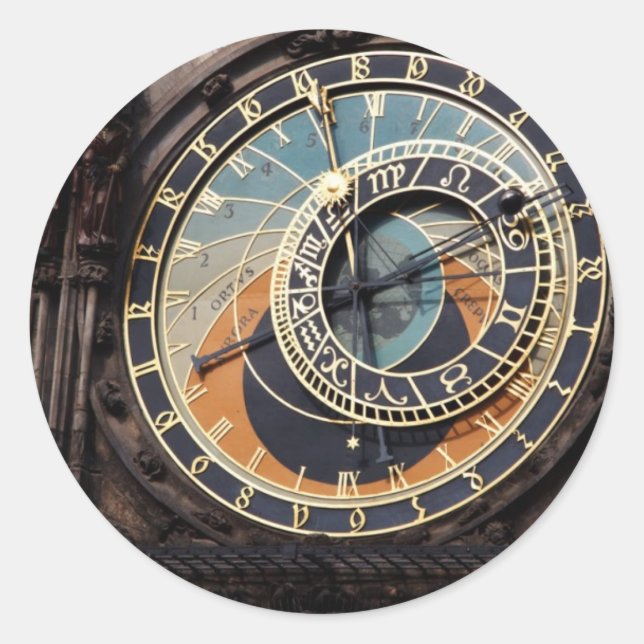 Sticker Rond République tchèque : Horloge astronomique de Pragu (Devant)