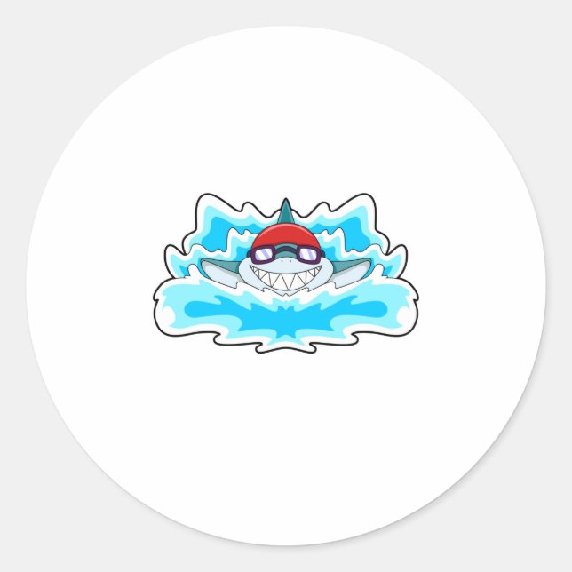Sticker Rond Requin à nager avec lunettes de natation (Devant)
