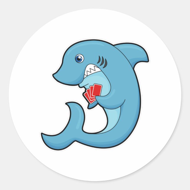 Sticker Rond Requin au Poker avec cartes de Poker (Devant)