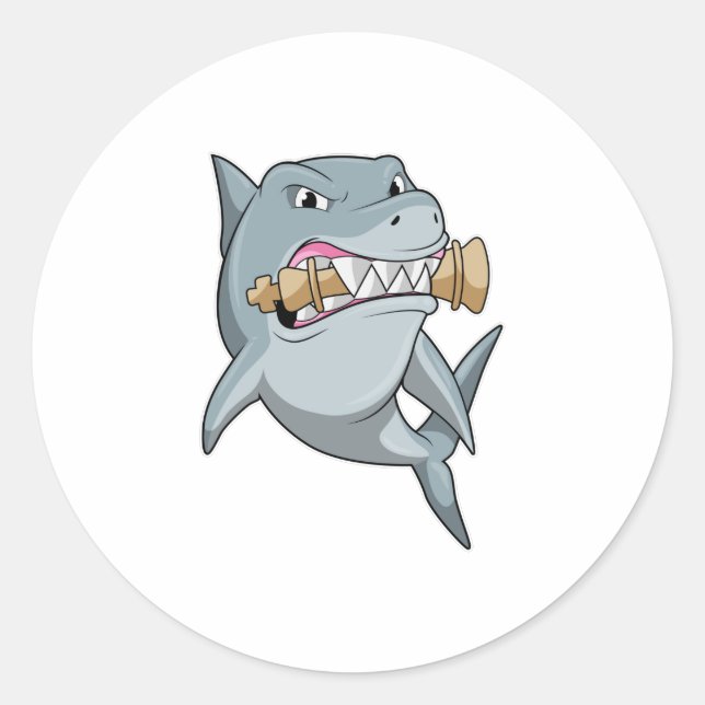 Sticker Rond Requin aux échecs avec pièce d'échecs King (Devant)
