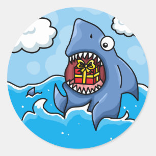 Sticker Rond Requin avec le présent