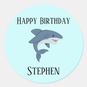 Sticker Rond Requin bleu mignon personnalisé