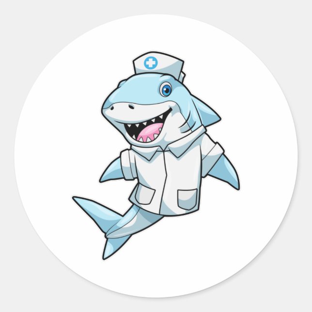 Sticker Rond Requin comme infirmière avec manteau (Devant)