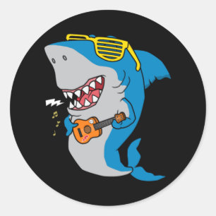 Sticker Rond requin cool jouant de la guitare