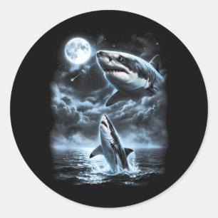 Sticker Rond Requin hurlant à la Lune 90s Rétro