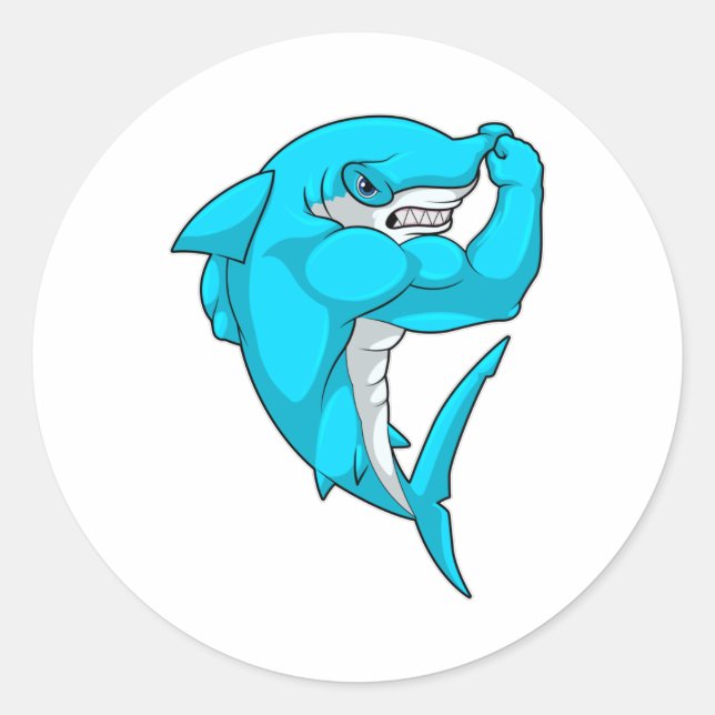 Sticker Rond requin-marteau en tant que culturiste au Bodybuild (Devant)