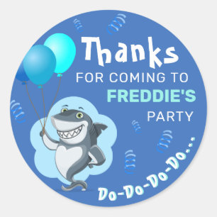Sticker Rond Requin mignon Ballons Bleus Anniversaire