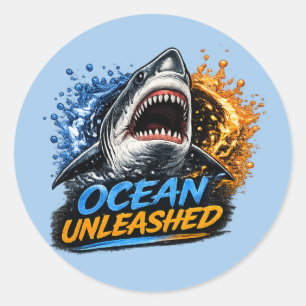 Sticker Rond Requin Ocean Unleashed – Éclaboussure Audacieuse B