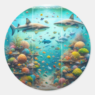 Sticker Rond Requins et poissons Aquatic Aquarium Mariage