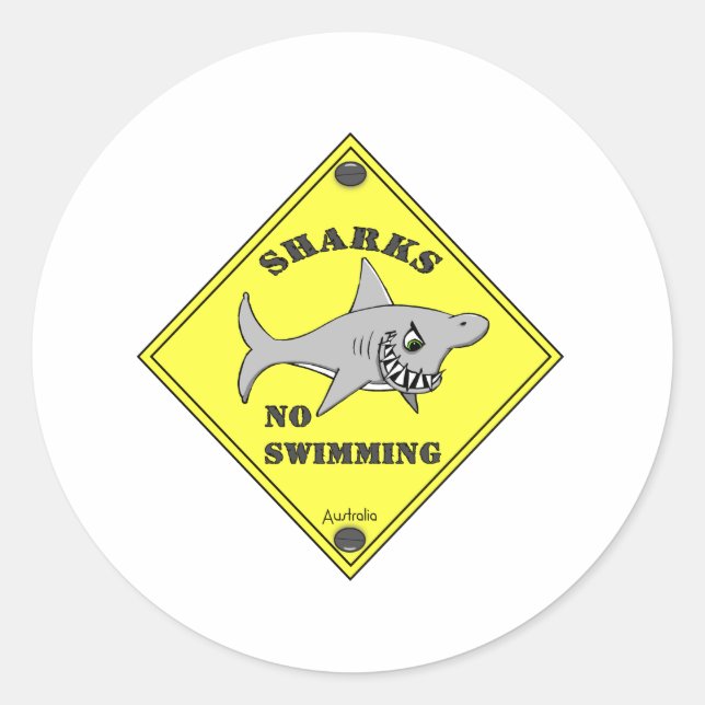 Sticker Rond Requins Pas De Baignade ! (Devant)
