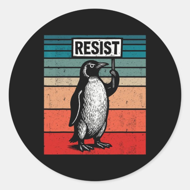 Sticker Rond Résistez Aux Penguins Contre Les Tarifs Trump Drôl (Devant)