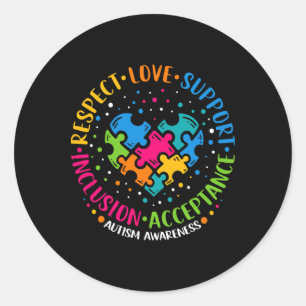 Sticker Rond Respect Amour Support Inclusion Coeur Puzzle Autis