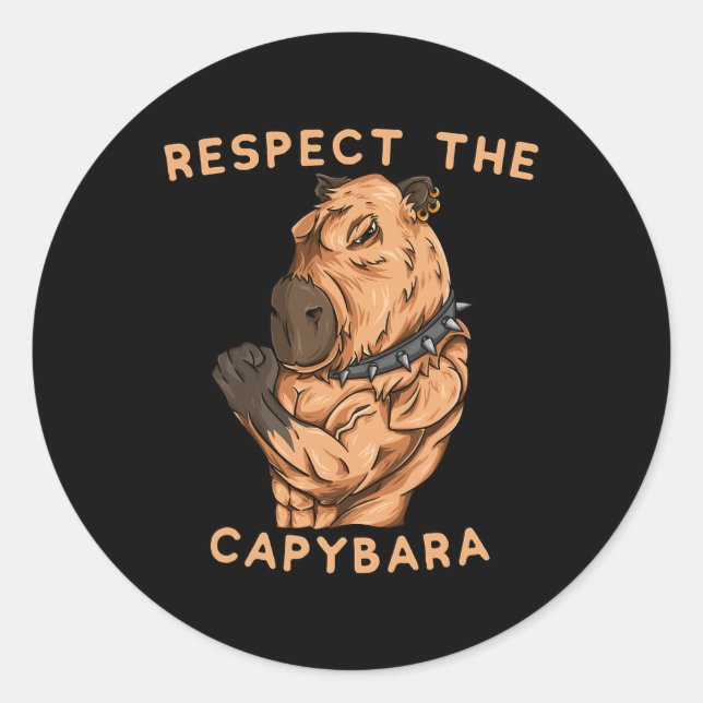 Sticker Rond Respect The Capybara - Funny Fitness Bodybuilder R (Devant)
