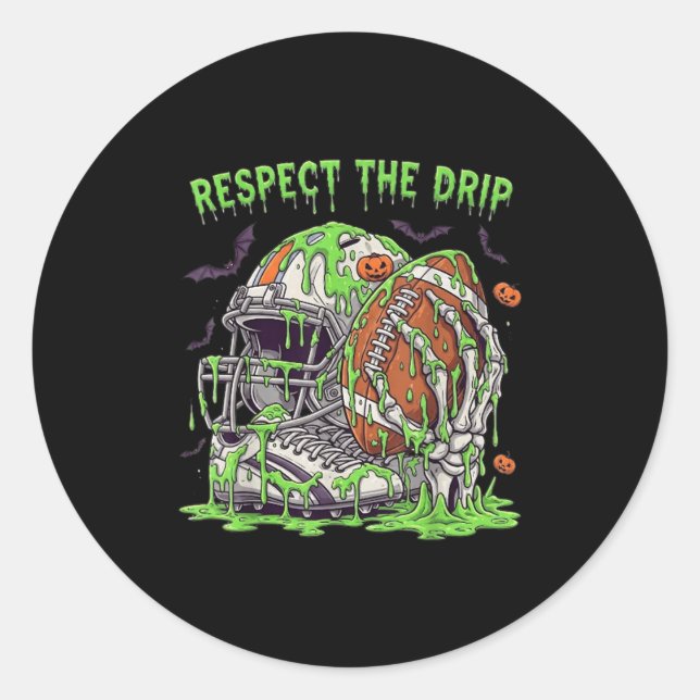 Sticker Rond Respect The Drip Football Halloween Skeleton Hand  (Devant)