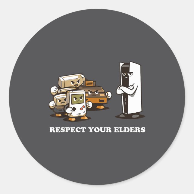 Sticker Rond Respect Your Elders T Retro 90s Gaming  (Devant)