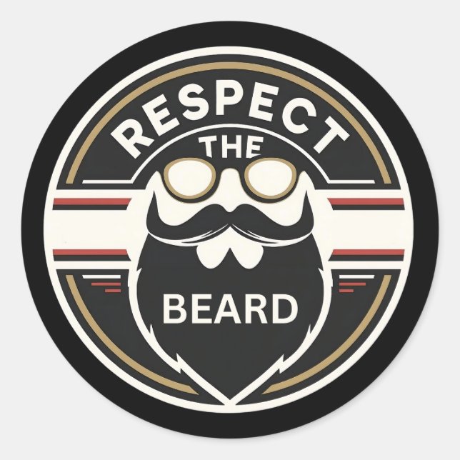 Sticker Rond Respectez la barbe, amusant amoureux de la barbe (Devant)