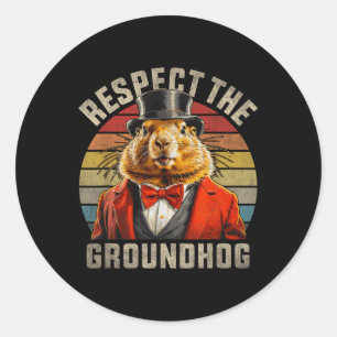 Sticker Rond Respectez le Groundhog Ground Hog Retro Sunset Gro