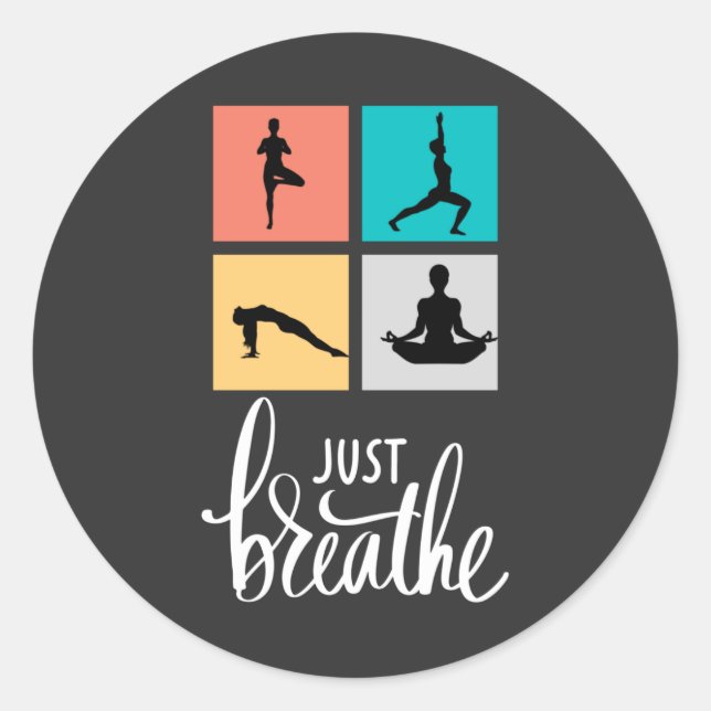 Sticker Rond respire juste la méditation de yoga noir (Devant)