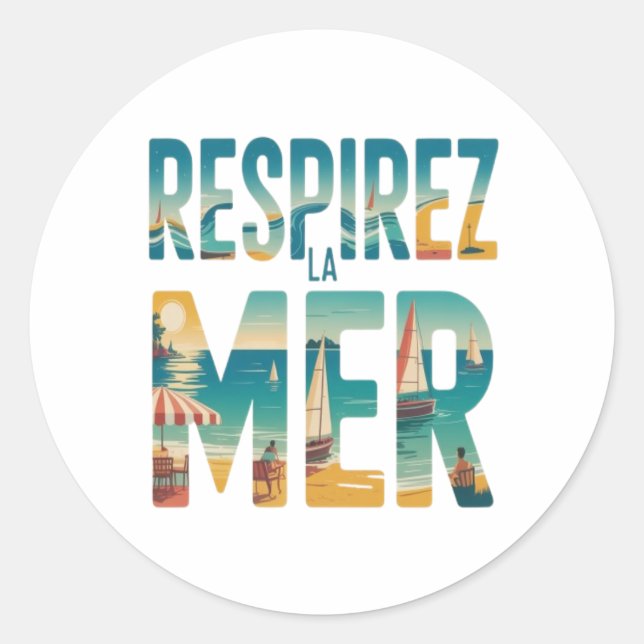 Sticker Rond Respirer la Mer (Devant)