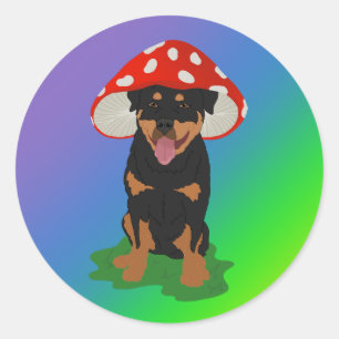 Sticker Rond Ressort de champignon Rottweiler personnalisable