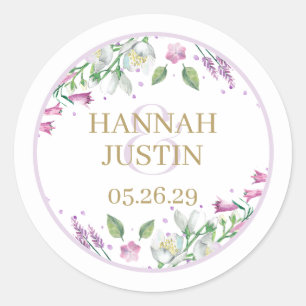 Sticker Rond Ressortissants floraux Élégant Mariage de typograp