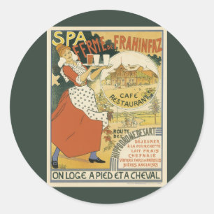 Sticker Rond Restaurant Bar à Bière et Café Art Nouveau Vintage